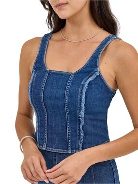 Lee Denim Frayed Seam Tank Top - Blue